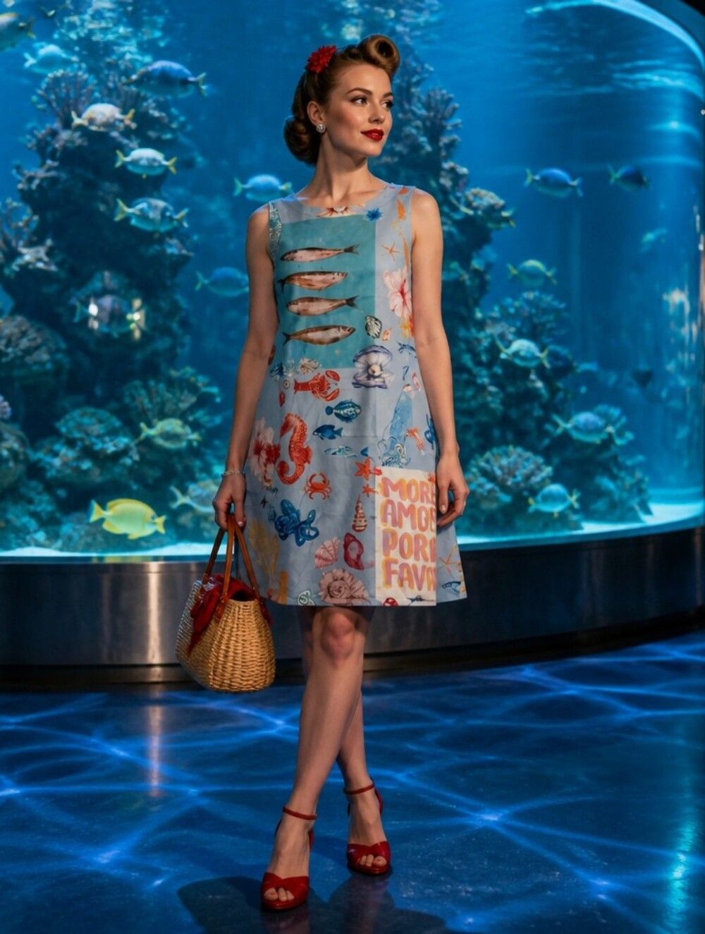 Light Blue Sea Life Print Shift Dress